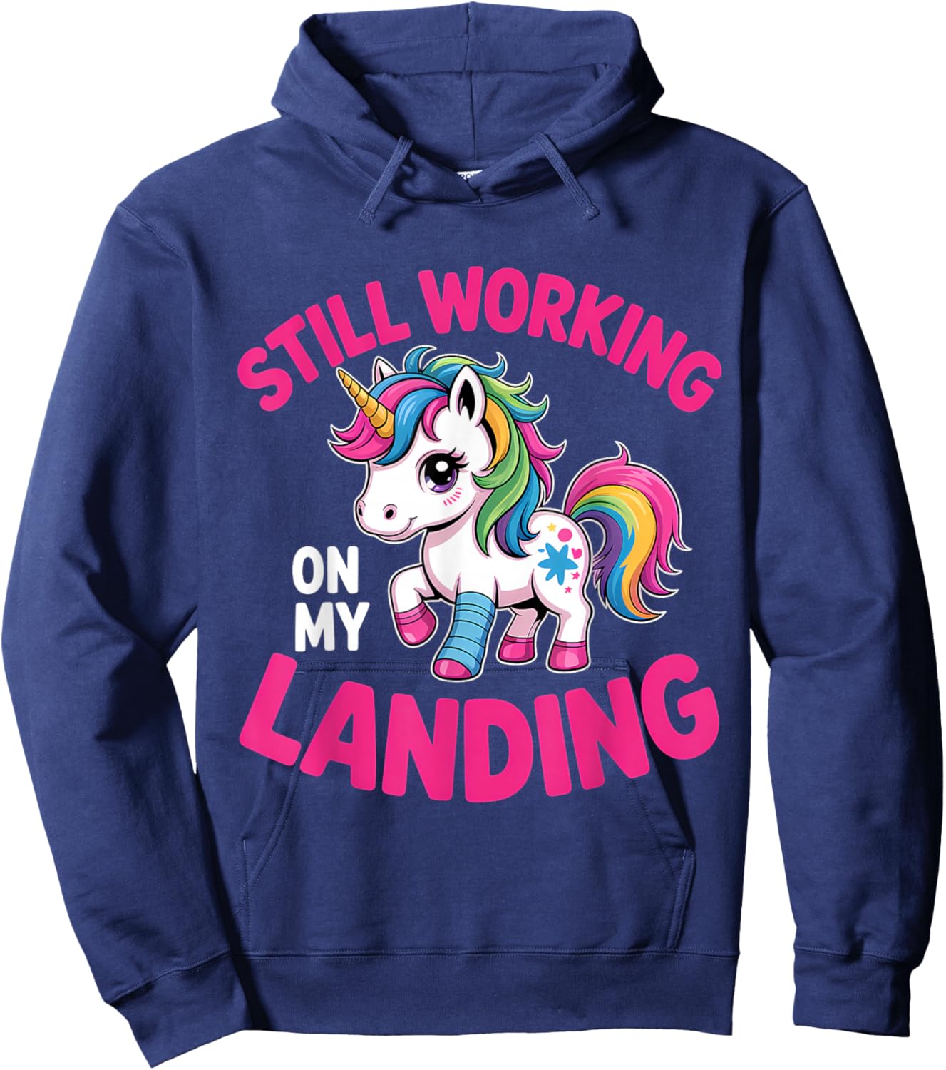 Still Working On My Landing Cute Unicorn Broken Arm Injury Hoodie - Hoodie | Navy