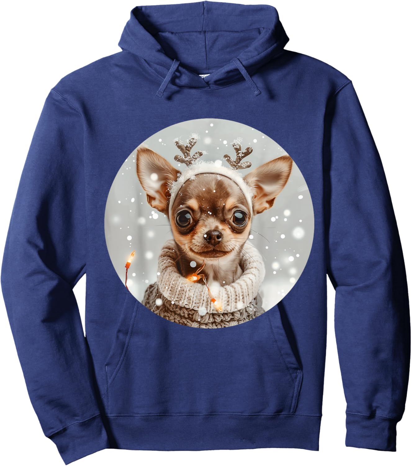 Cute Reindeer Chihuahua Dog Snow Christmas Puppy Snowflakes Hoodie - Hoodie | Navy