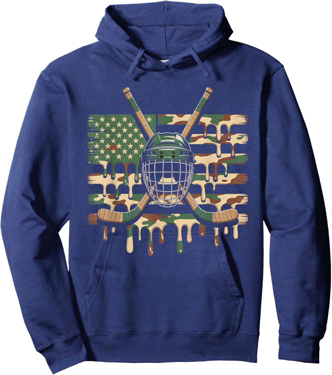 Hockey Ice Cream Drip Camo USA Flag Hoodie - Hoodie | Navy