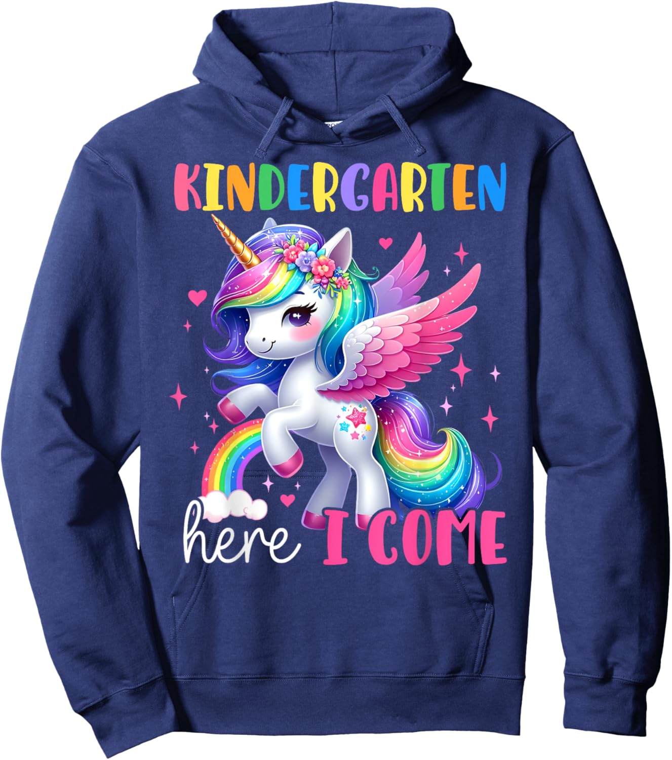 Kindergarten Here I Come Unicorn Girls Kids Back To School Hoodie - Hoodie | Navy