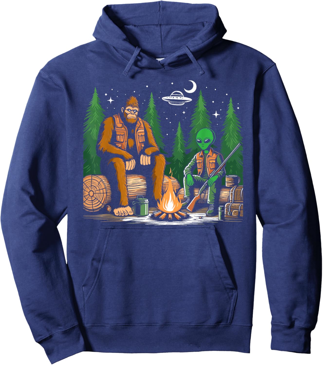 Bigfoot and alien hunting sasquatch alien Hunter funny Hoodie - Hoodie | Navy