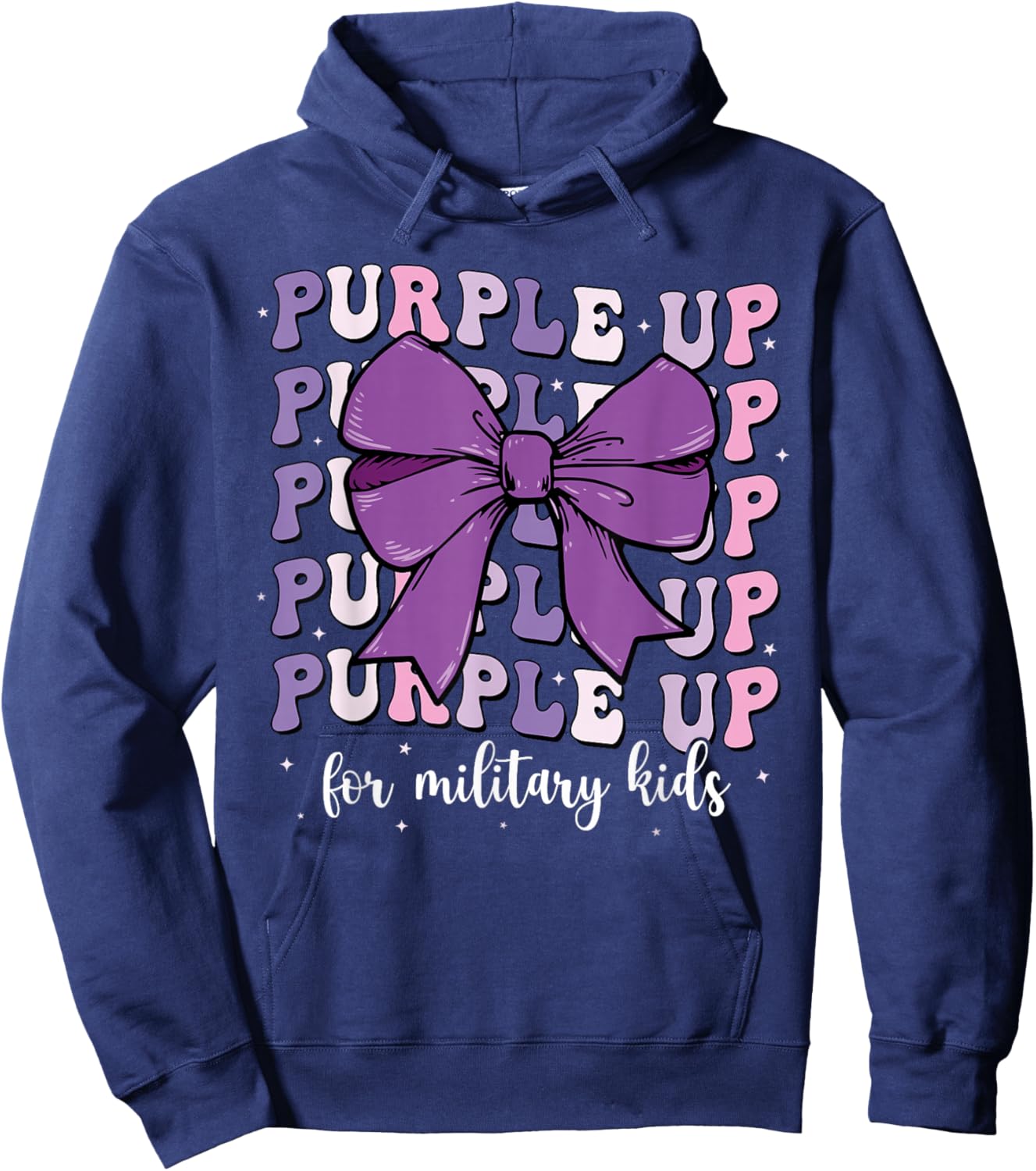 Purple Up For Military Kids Girl Coquette Bow Military Child Hoodie - Hoodie | Navy