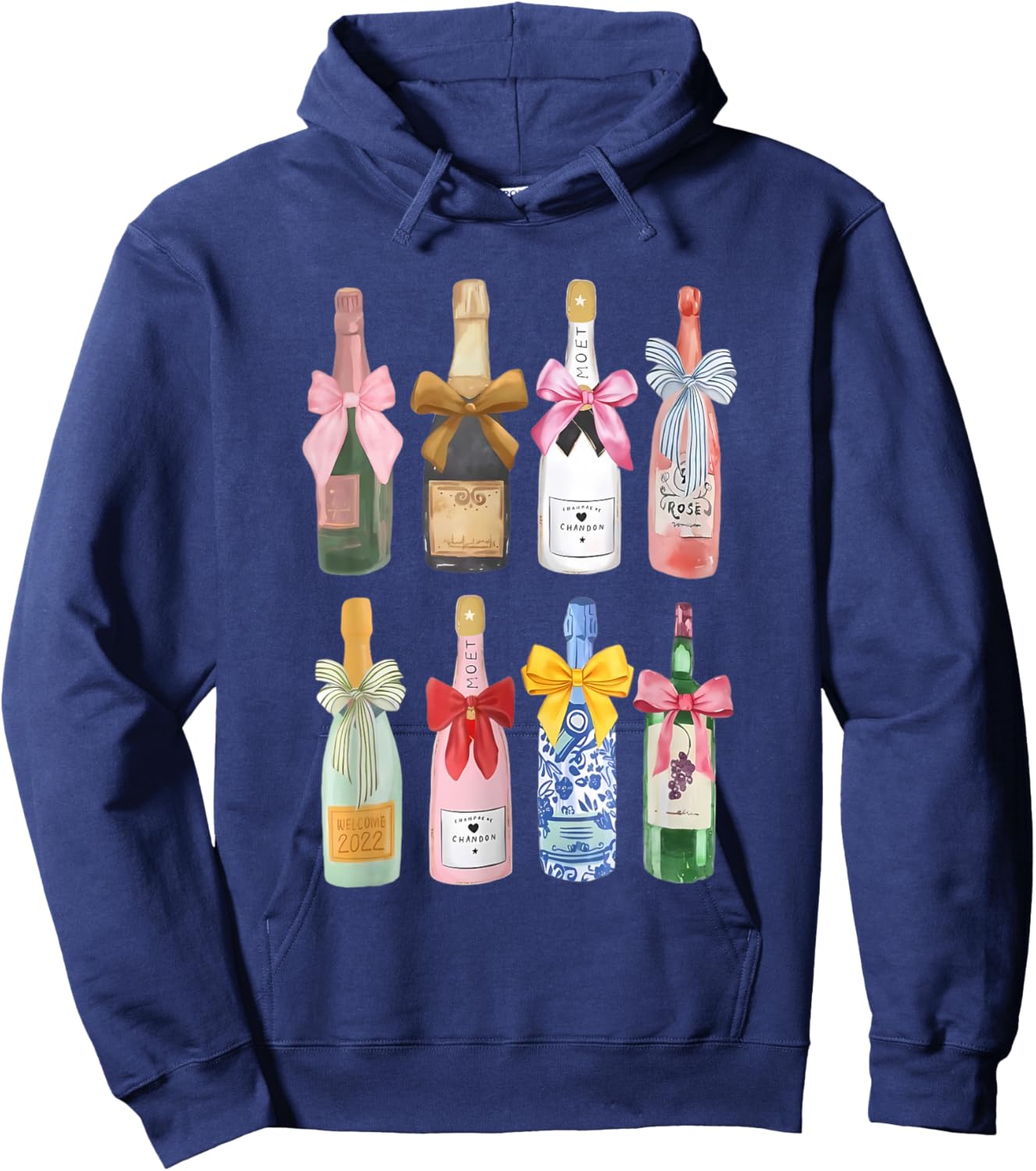 Christmas Champagne Cool Glass Coquette Bottle Hoodie - Hoodie | Navy
