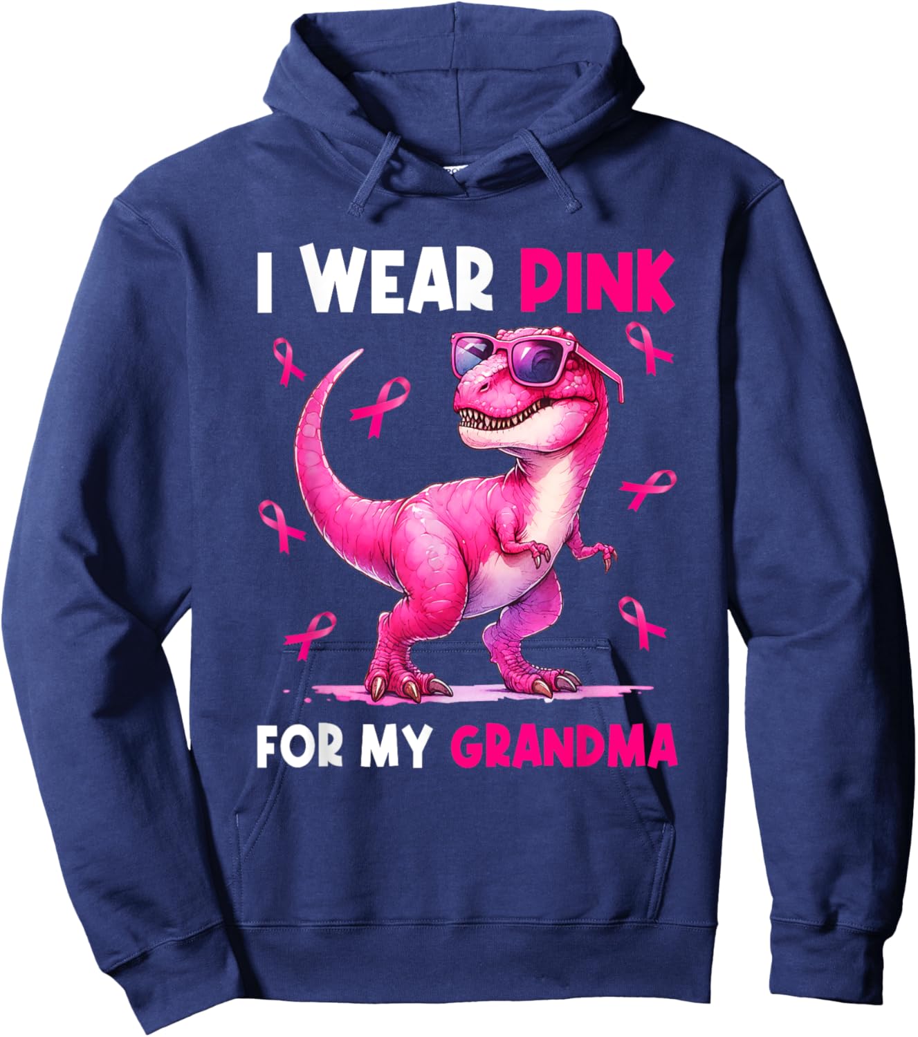 I Wear Pink For My Grandma T Rex Dinosaur Breast Cancer Hoodie - Hoodie | Navy