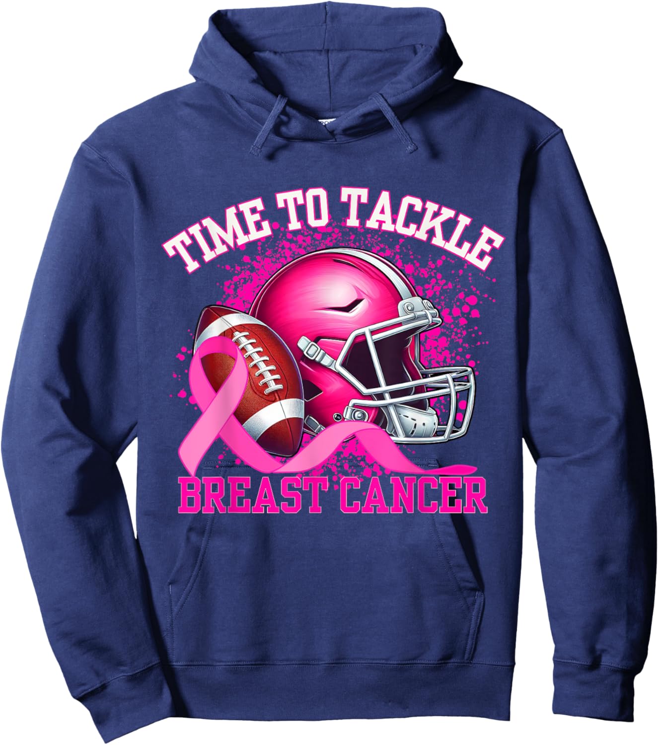 Time To Tackle Breast Cancer Pink Ribbon Football Women Girl Hoodie - Hoodie | Navy