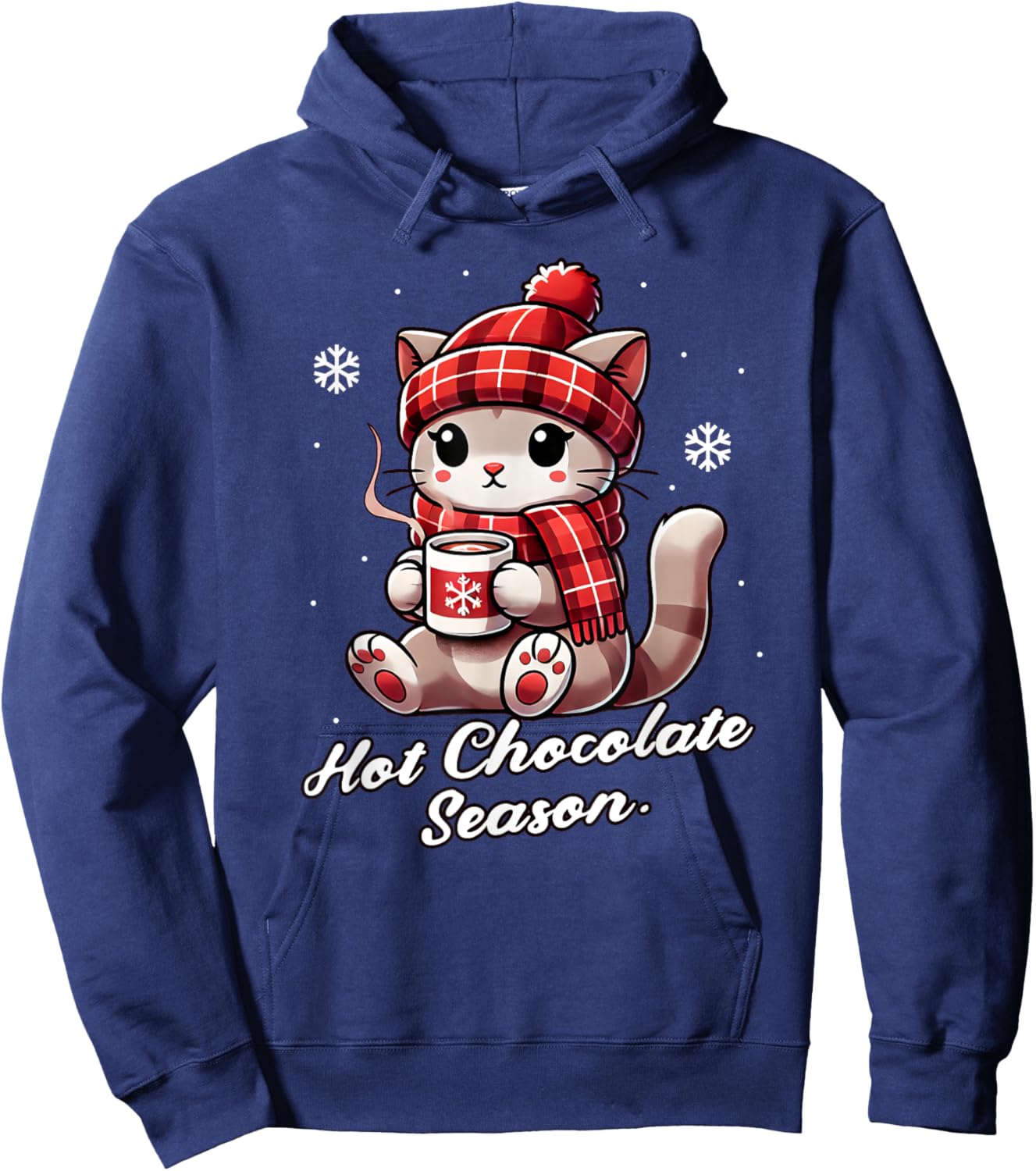 Funny Cat Hot Choco Season Merry Christmas Mom Dad Kids Hoodie - Hoodie | Navy