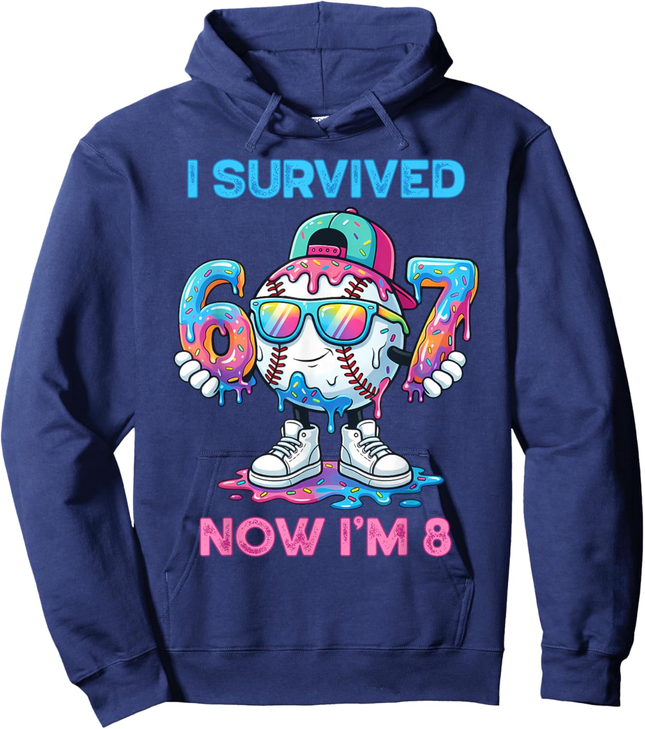 I Survived 67 Now I'm 8 Years Old Baseball Boys Sport Kids Hoodie - Hoodie | Navy