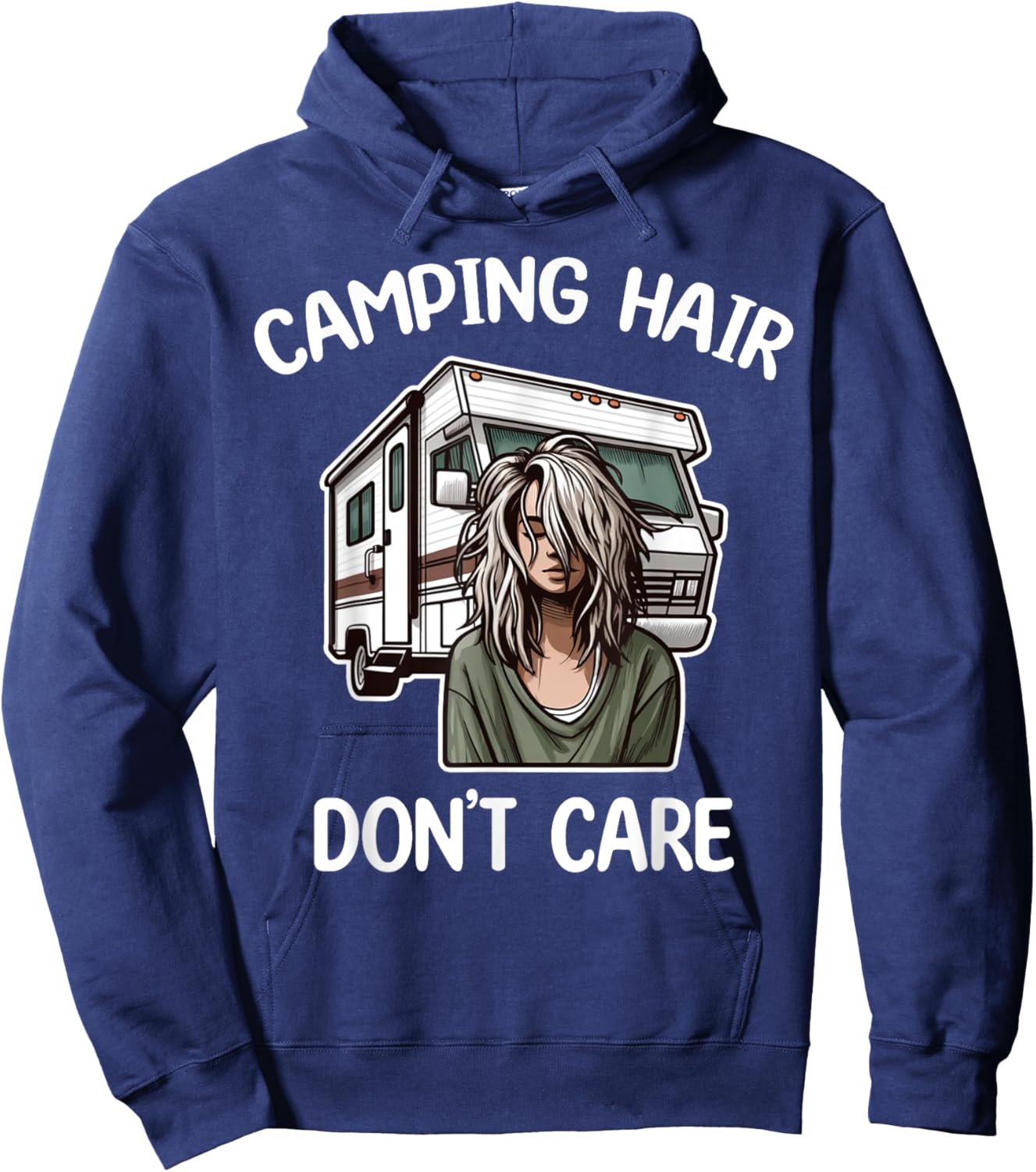 Funny Camping Hair Don't Care RV Motorhome Camper Camping Hoodie - Hoodie | Navy