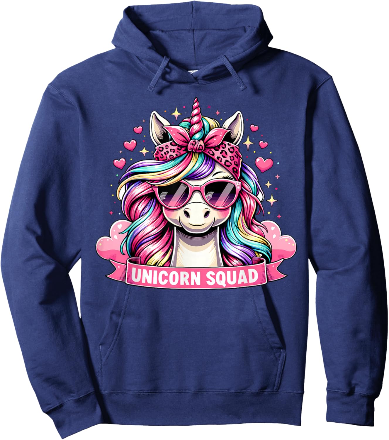 Unicorn Squad Cute Rainbow Unicorn Glasses Heart Art Hoodie - Hoodie | Navy