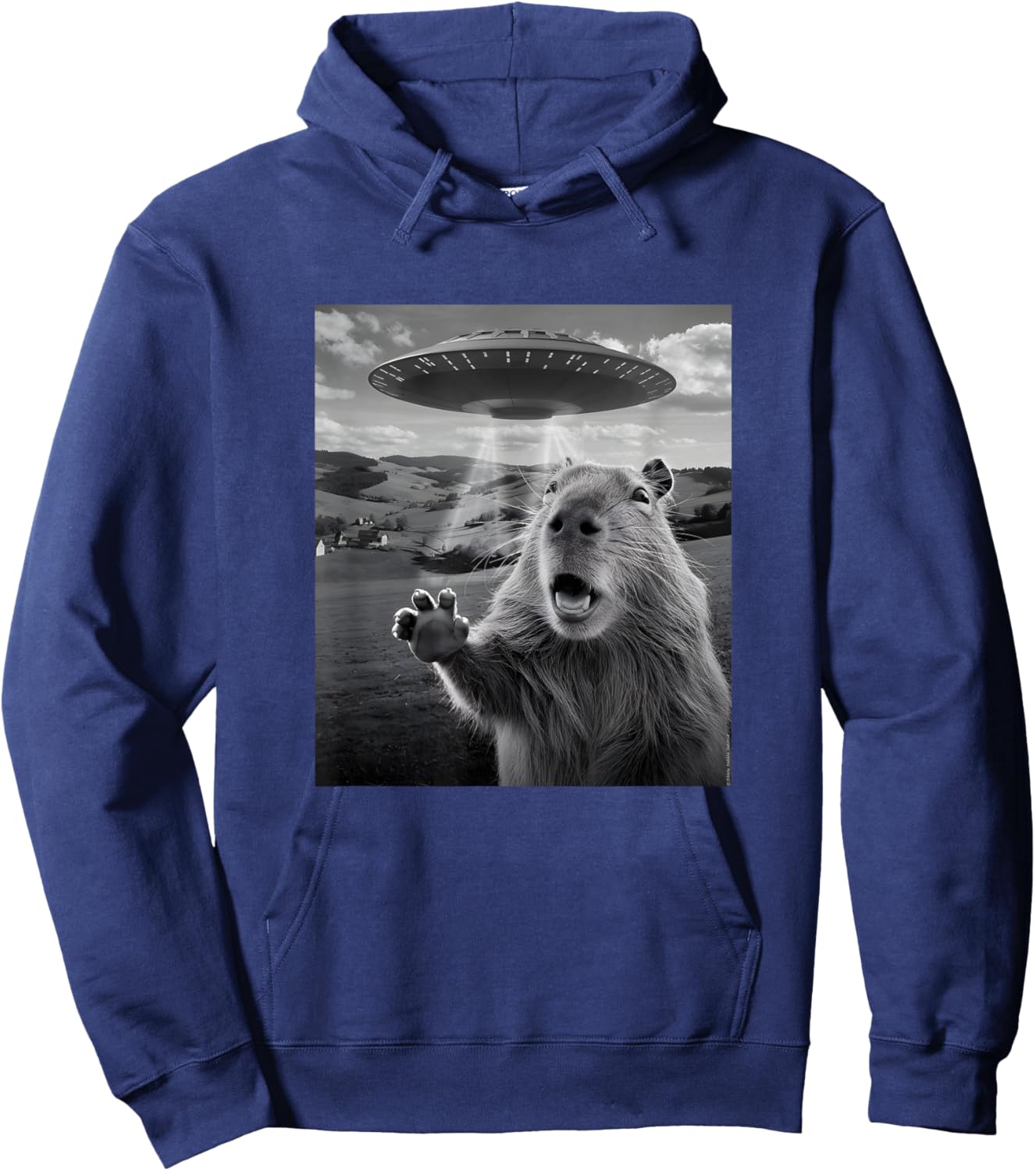 Alien UFO with Scared Capybara Funny UFO Hoodie - Hoodie | Navy