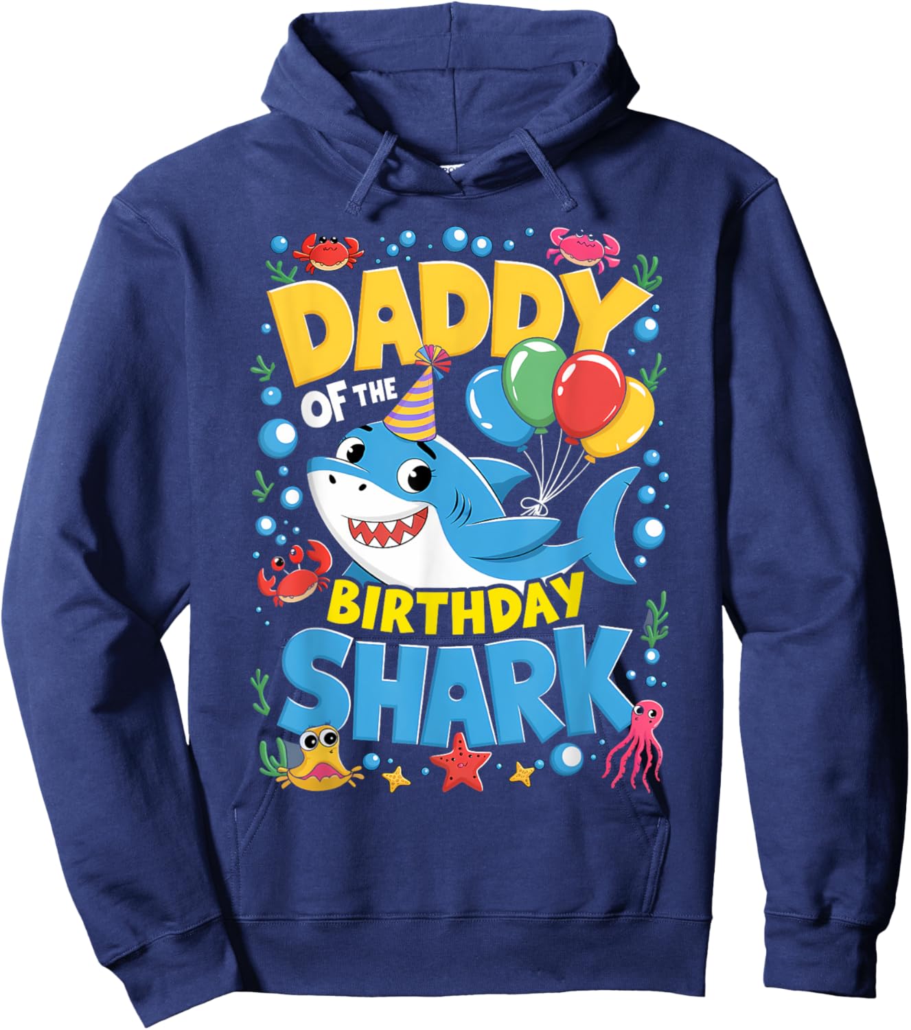 Daddy Birthday Kids Shark Dad Party Matching Family Hoodie - Hoodie | Navy