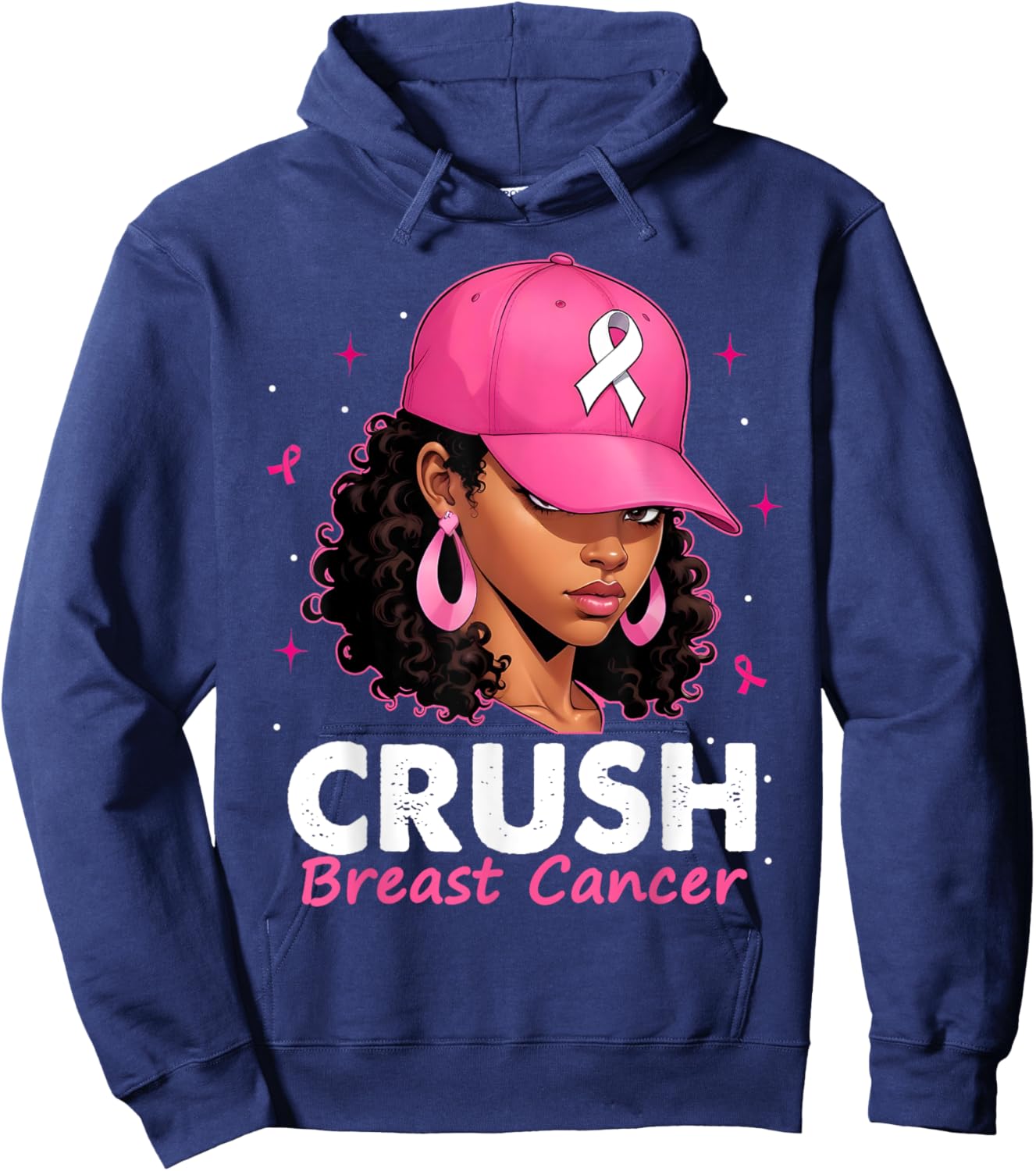 Crush Breast Cancer Awareness Black Women Pink Queen Warrior Hoodie - Hoodie | Navy