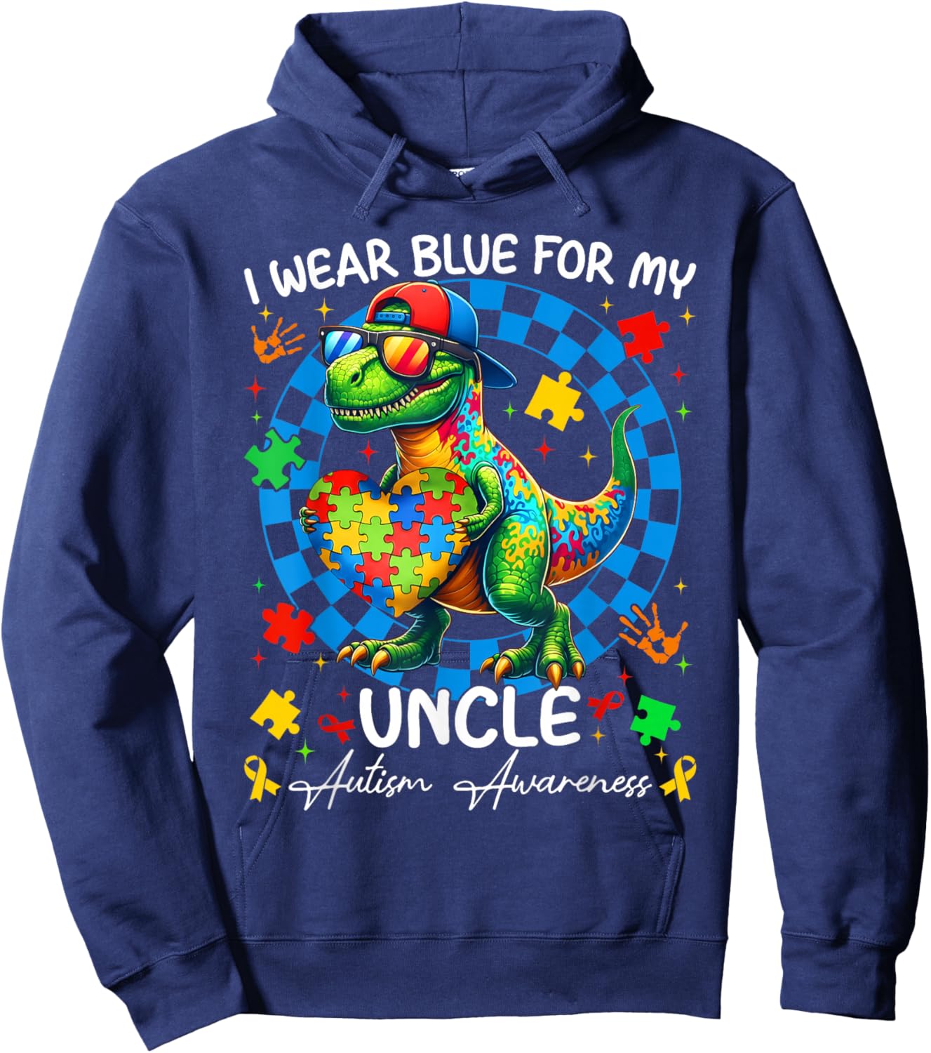 I Wear Blue for My Uncle Pride Autism Awareness Boy Girl Hoodie - Hoodie | Navy