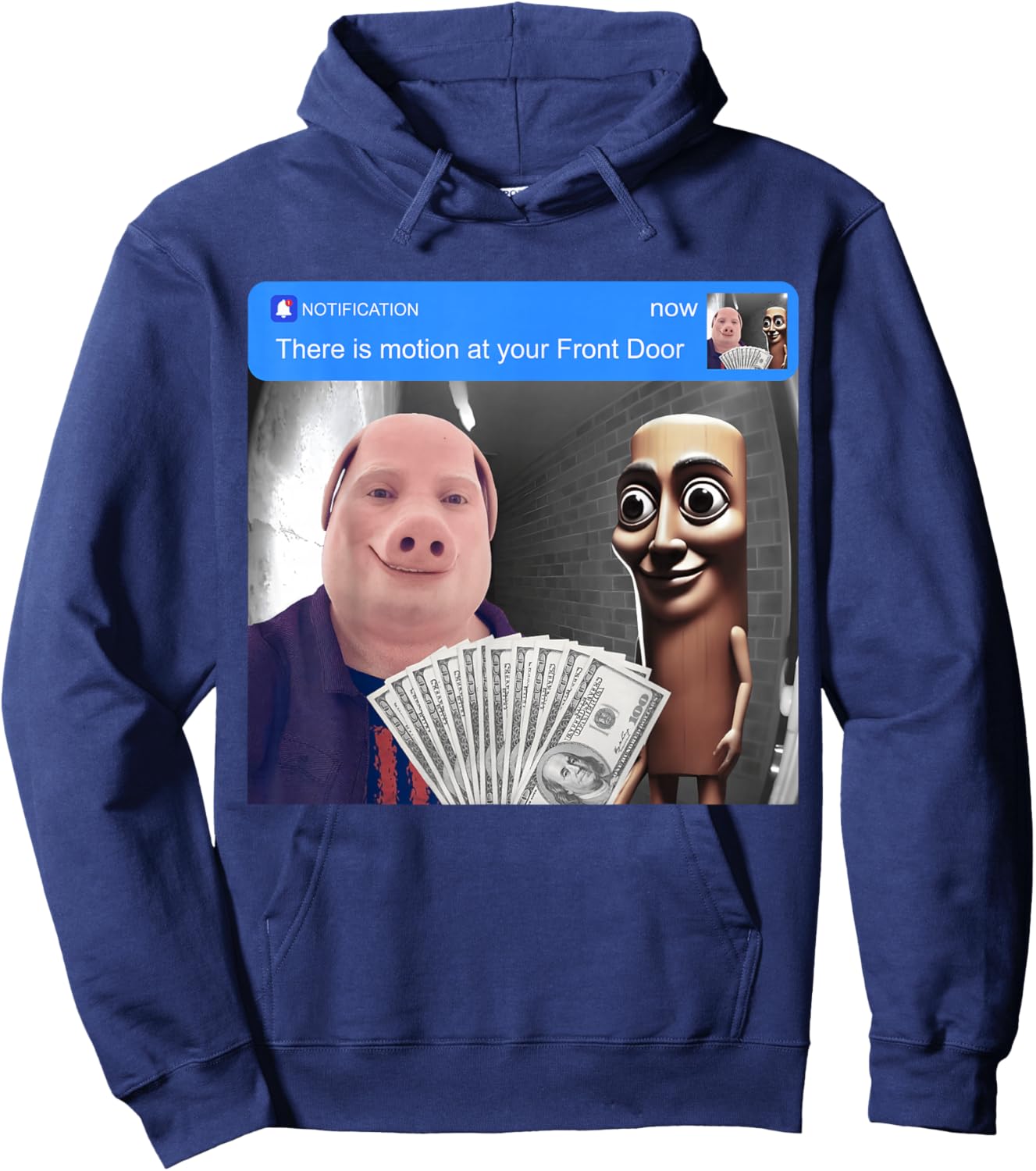 Tung Tung Tung Sahur John Pork Motion at Your Front Door Hoodie - Hoodie | Navy