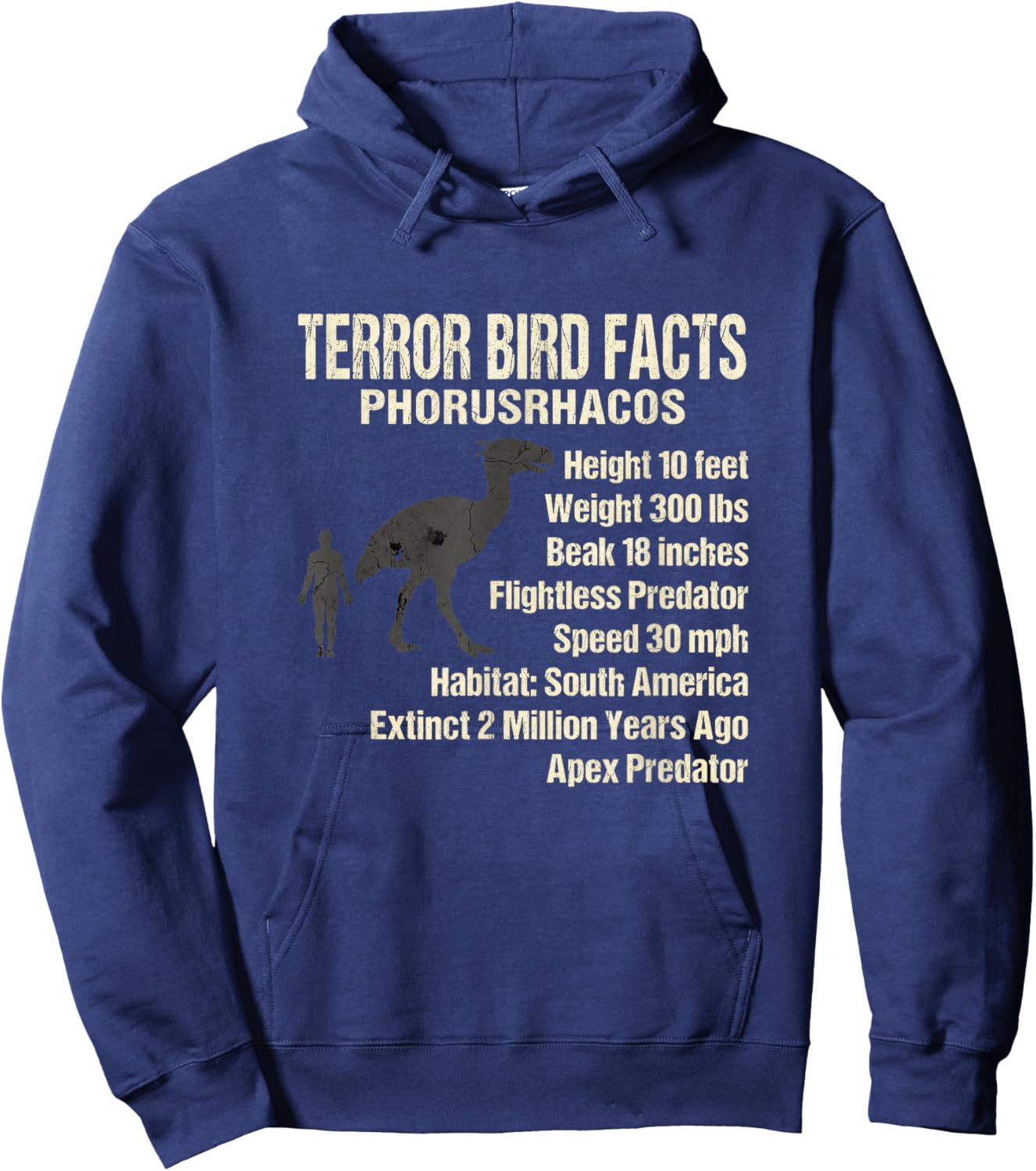 Terror Bird Facts Phorusrhacos Flightless Predator Hoodie - Hoodie | Navy