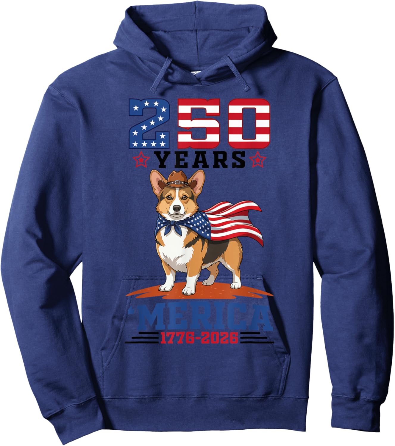 America Turns 250 Yrs 1776 to 2026 with Patriotic Corgi Dog Hoodie - Hoodie | Navy