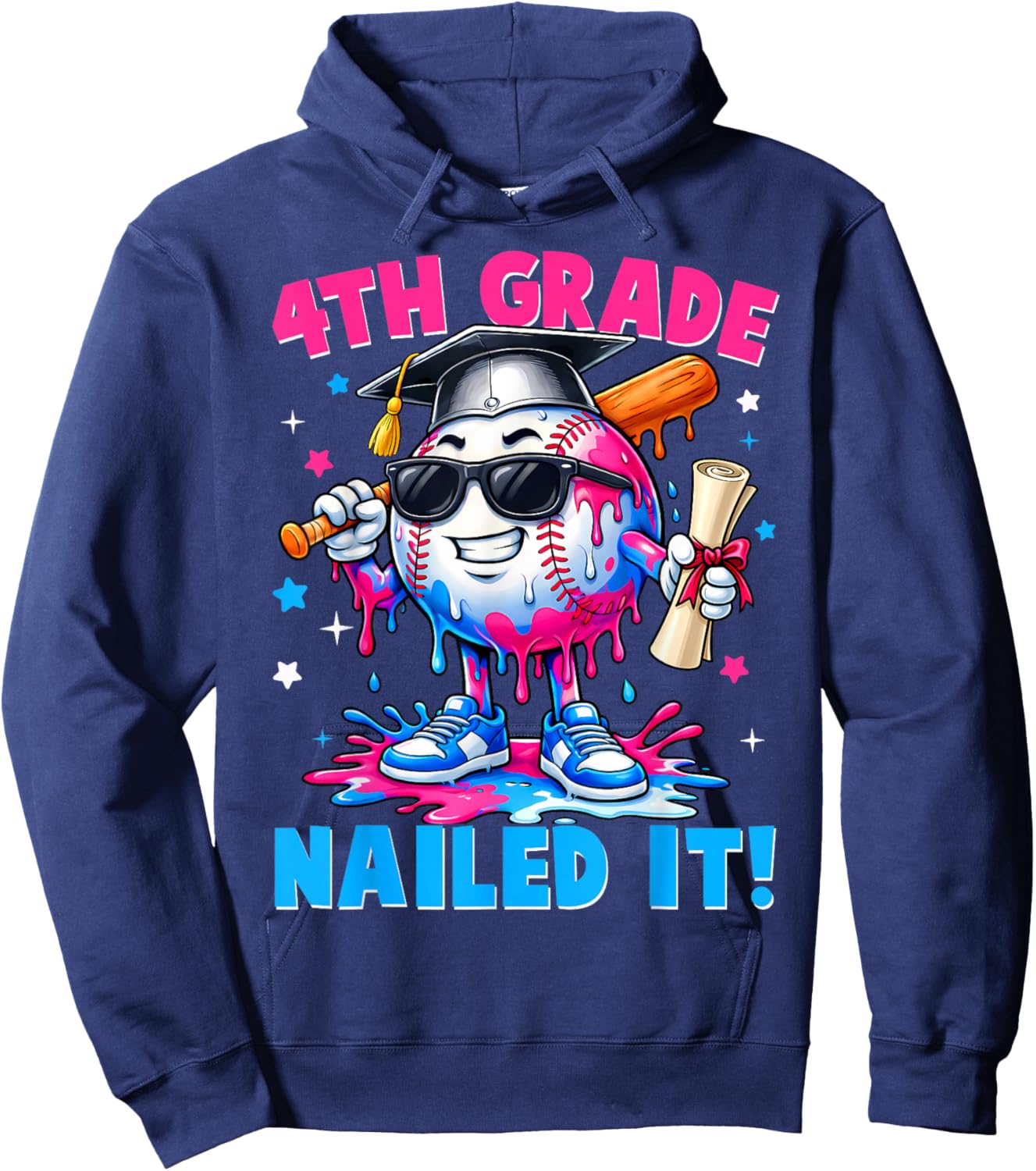 4th Grade Nailed It 2026 Baseball Drip Graduation Kids Boys Hoodie - Hoodie | Navy