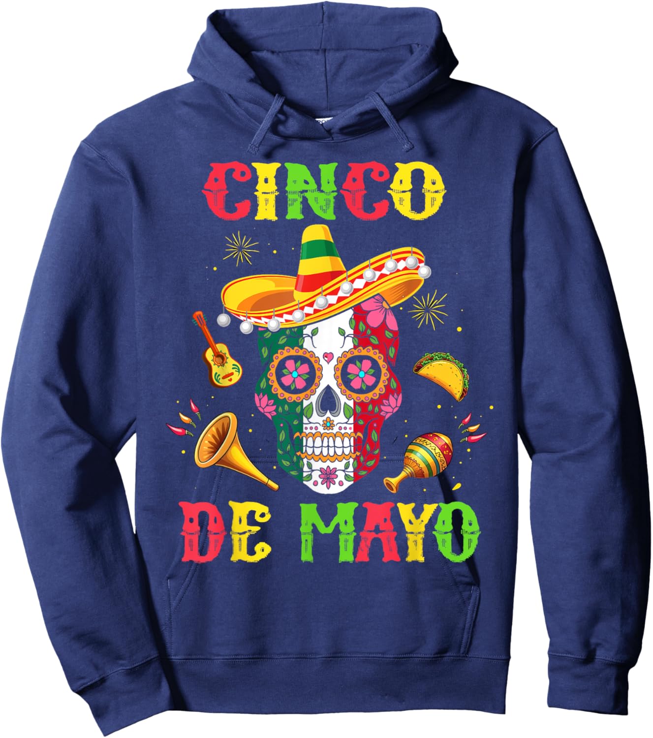 Cinco De Mayo Mexican Sugar Skull Fiesta Squad 5 De Mayo Hoodie - Hoodie | Navy
