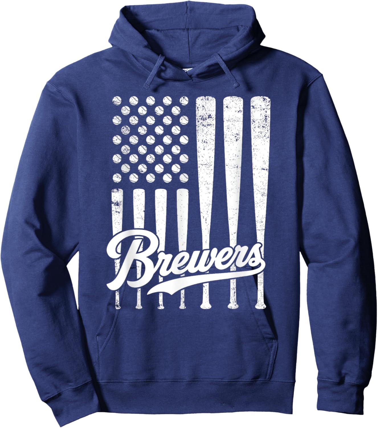 Vintage Brewers Baseball American US Flag Women Kids Hoodie - Hoodie | Navy