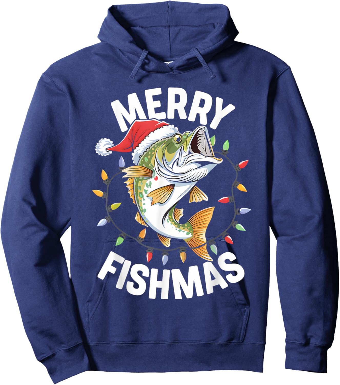 Merry Fishmas Santa Fishing Lovers Funny Fisherman Christmas Hoodie - Hoodie | Navy