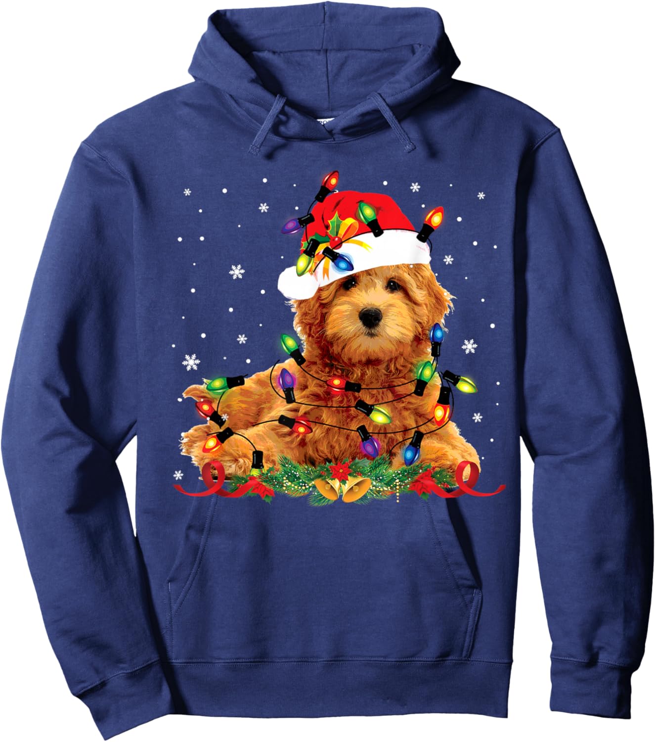 Goldendoodle Christmas Reindeer Lights Funny Dog Xmas Men Women Kids Hoodie - Hoodie | Navy