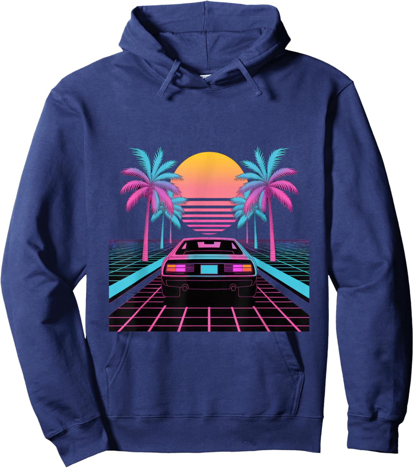Retro Sunset Car Synthwave Aesthetic Hoodie - Hoodie | Navy