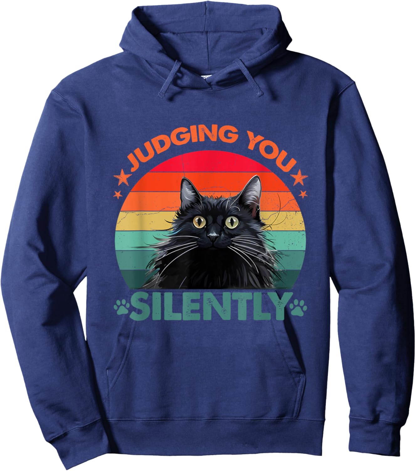 Vintage Funny Cat Judging You Silently Cat Women Kids Hoodie - Hoodie | Navy