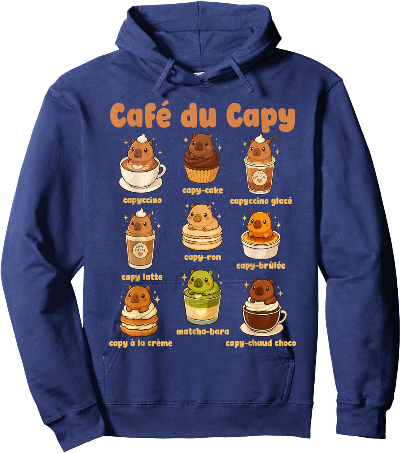 Capybara Coffee Cute Capybara Coffee Pun Kawaii Drink Art Hoodie - Hoodie | Navy