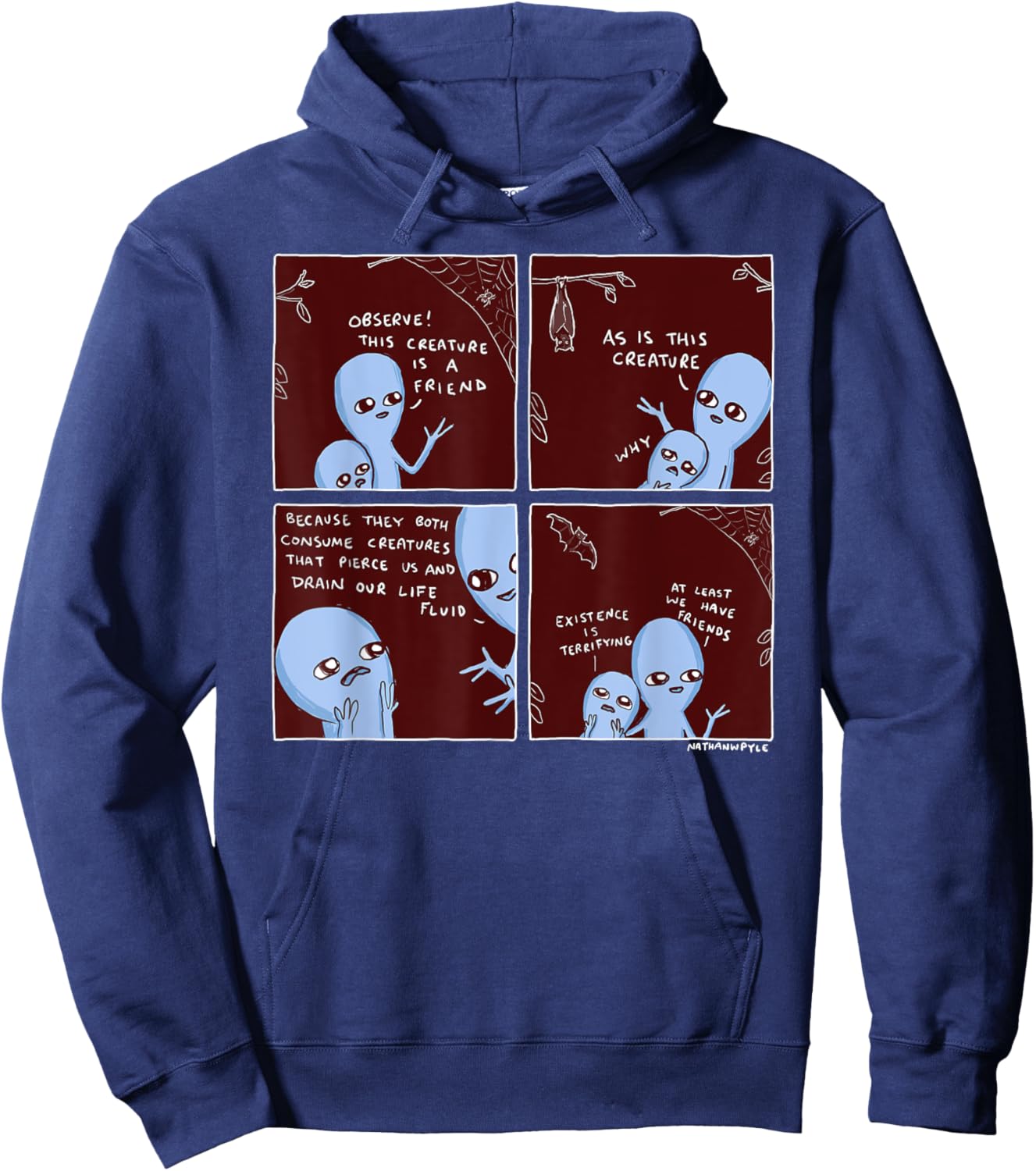 Threadless Nathan W. Pyle Strange Planet Existence Graphic Hoodie - Hoodie | Navy