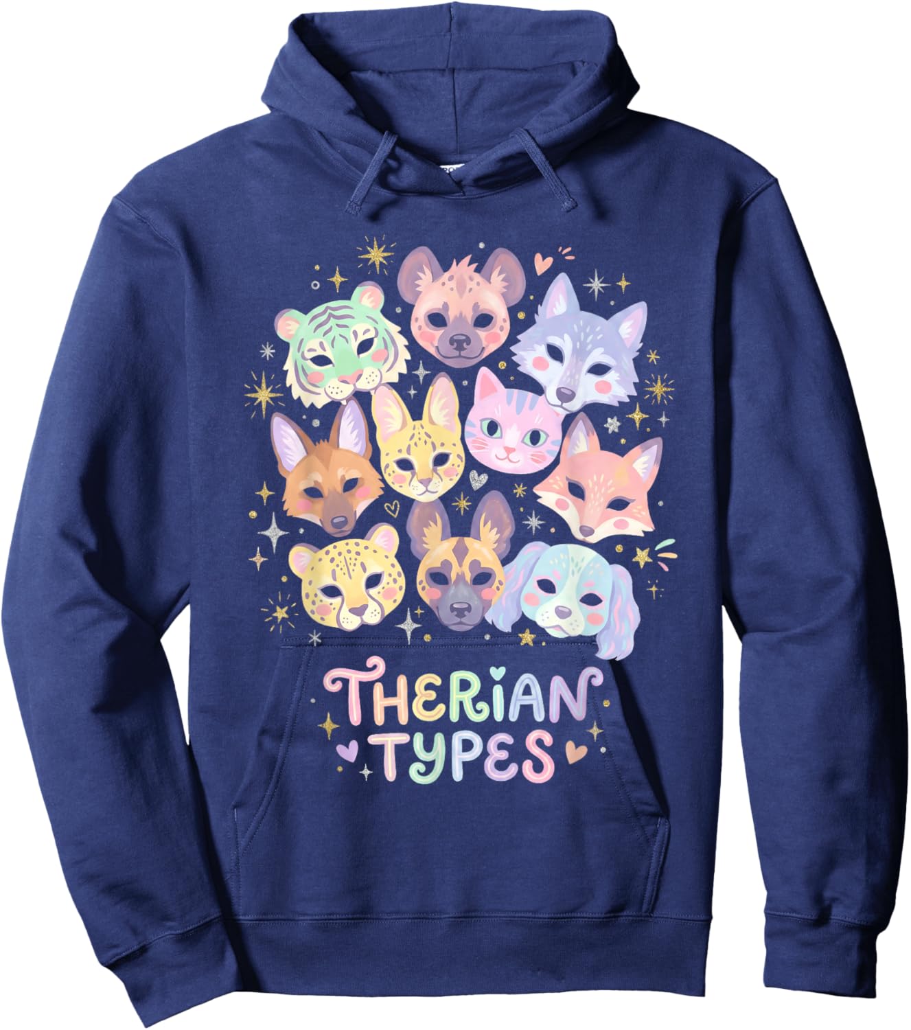 Therian Types Animal Identity Faces Pastel Art Hoodie - Hoodie | Navy