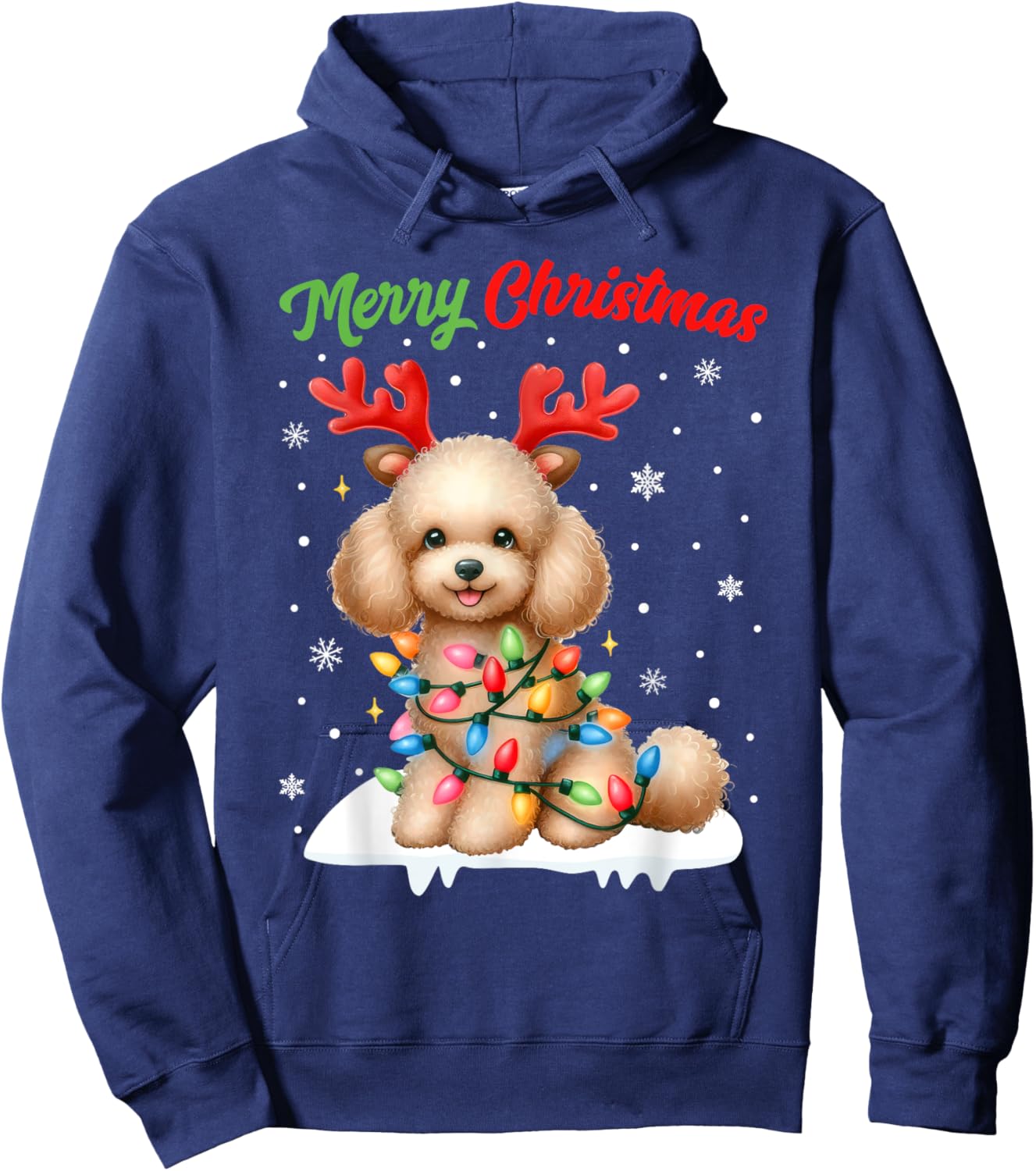 Christmas Pajamas Men Women Kids Christmas Poodle Dog Hoodie - Hoodie | Navy