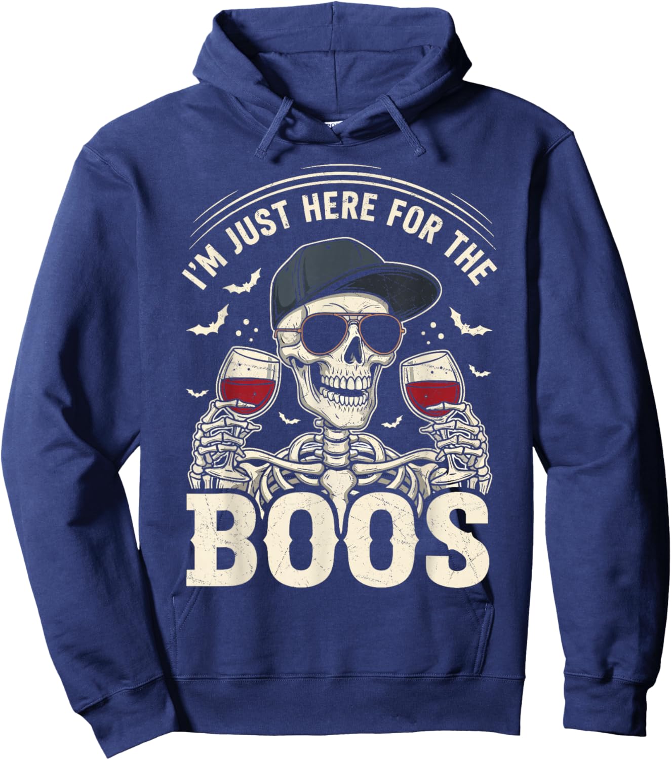 I'm Just Here for The Boos Funny Halloween Skeleton Hoodie - Hoodie | Navy