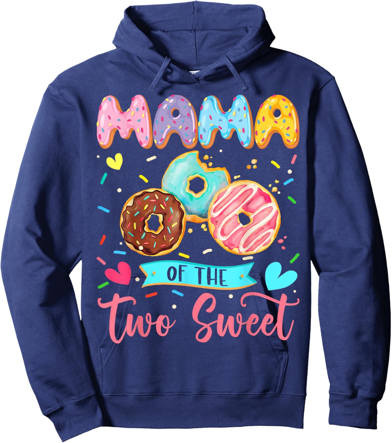 Mama Of The Two Sweet 2Nd Birthday Girl Donut Matching Hoodie - Hoodie | Navy