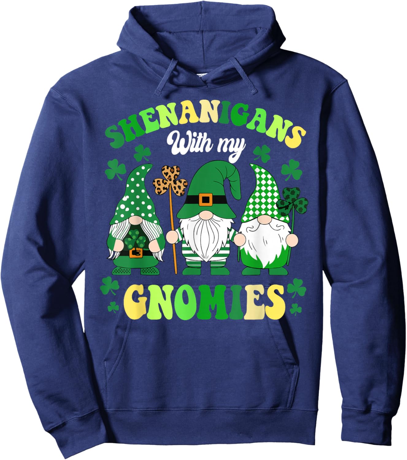 Groovy St Patricks Day Lucky Shamrock Gnomes Irish Women Hoodie - Hoodie | Navy