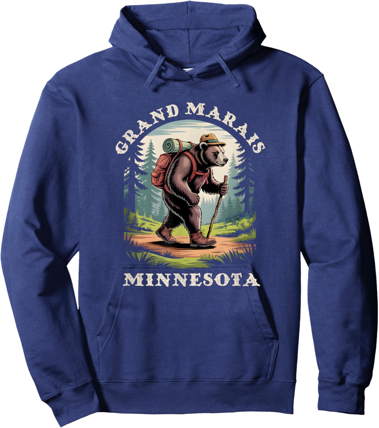 Grand Marais Minnesota Hiking Trail Adventure Bear Hoodie - Hoodie | Navy
