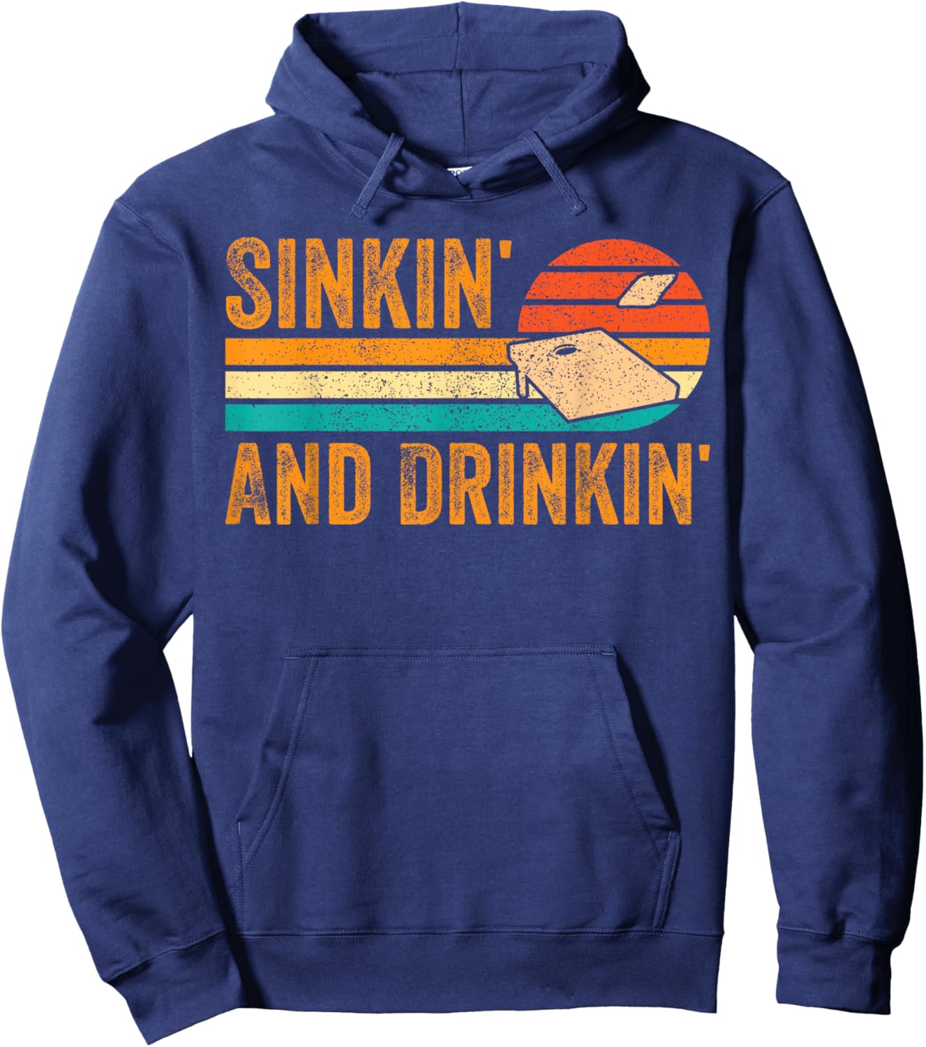 Funny Cornhole Corn Hole Retro Sinkin' and Drinkin' Hoodie - Hoodie | Navy