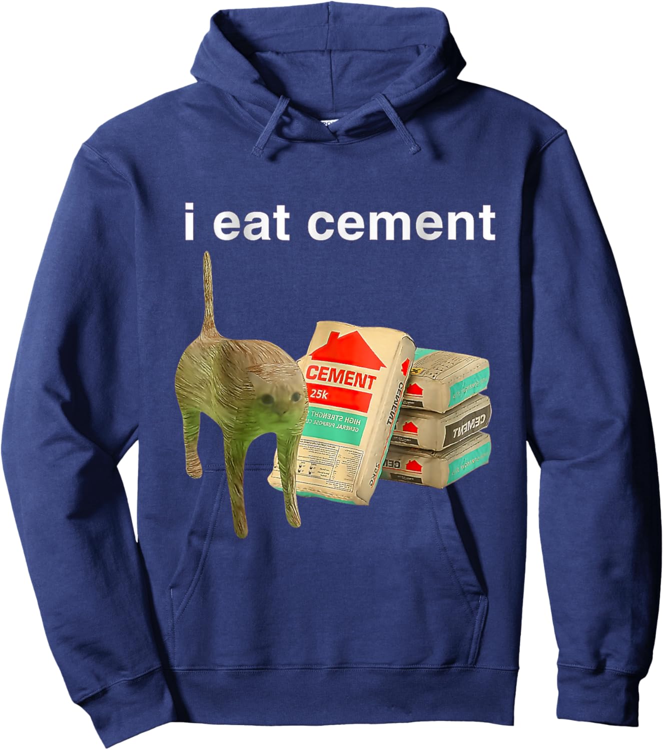I Eat Cement Cursed Cat Funny Oddly Specific Dank Meme Hoodie - Hoodie | Navy