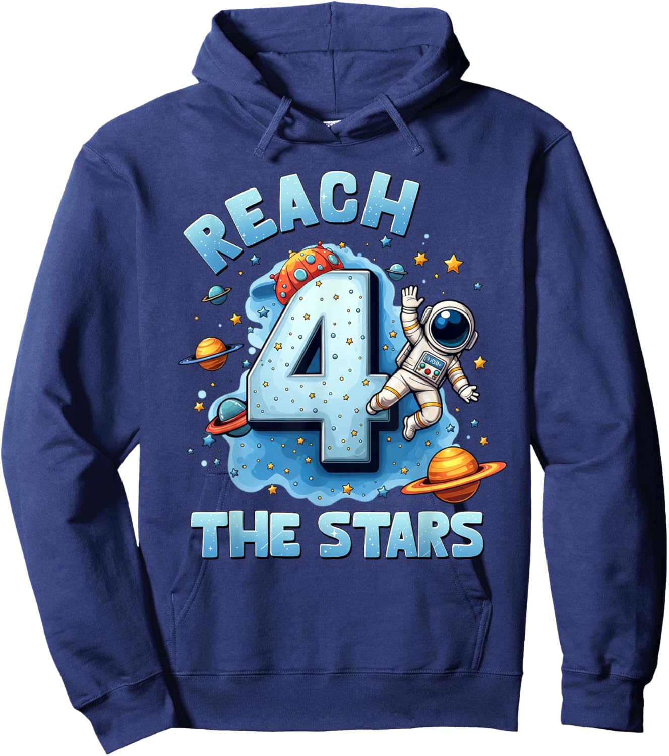 Reach Four The Stars 4 Years Old Astronaut 4th Birthday Boy Hoodie - Hoodie | Navy