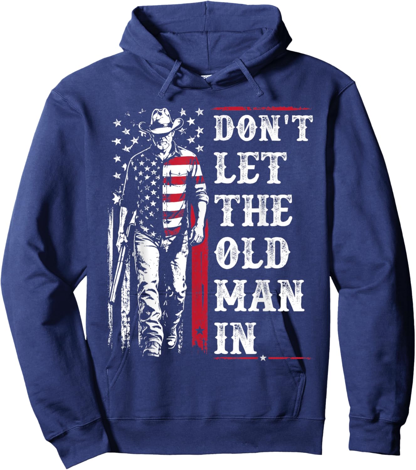Retro Don't Let The Old Man in Vintage American Flag Hoodie - Hoodie | Navy