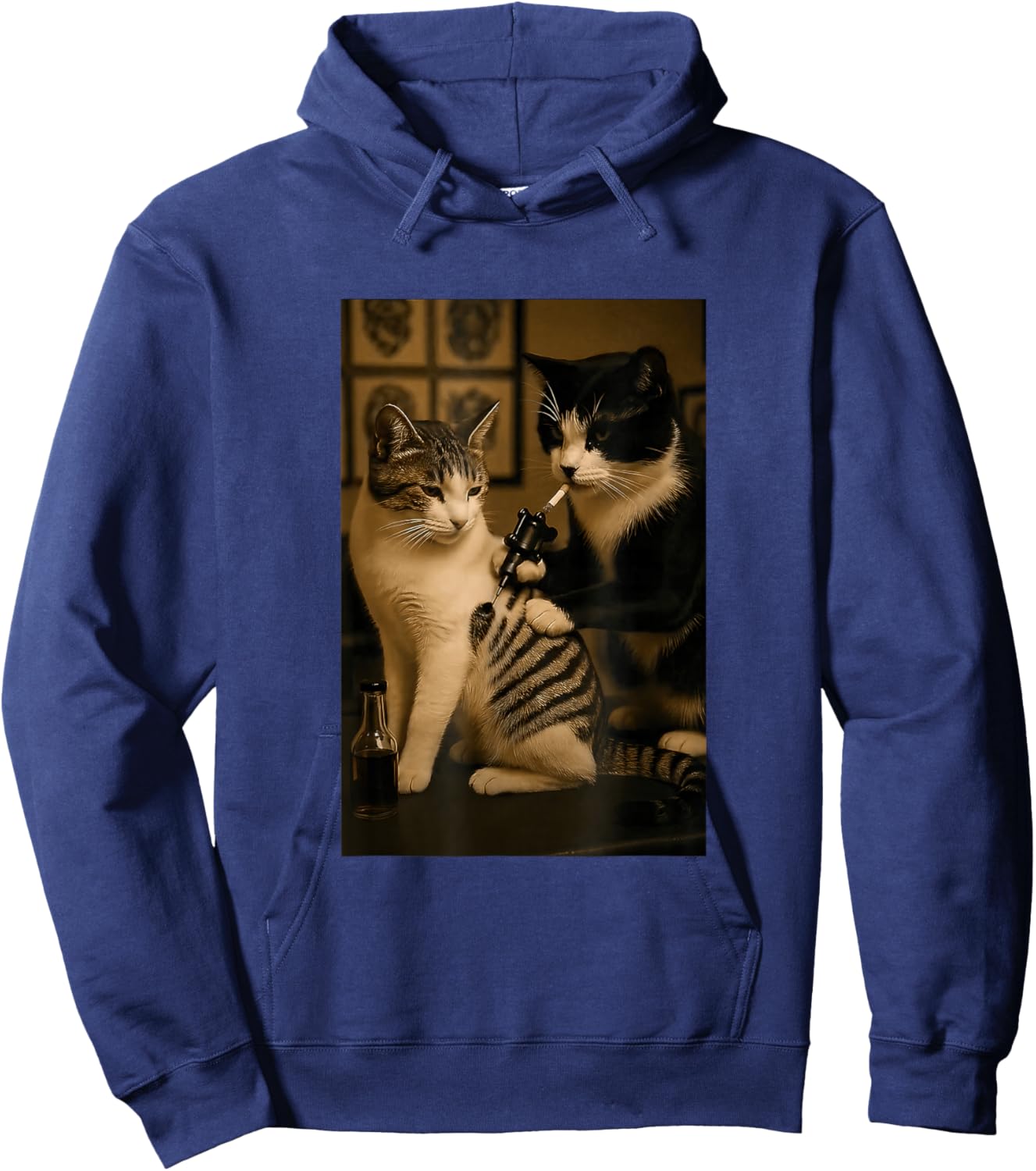 Vintage Katze Raucht Tattoo Tätowierte Kätzchen Künstler Hoodie - Hoodie | Navy
