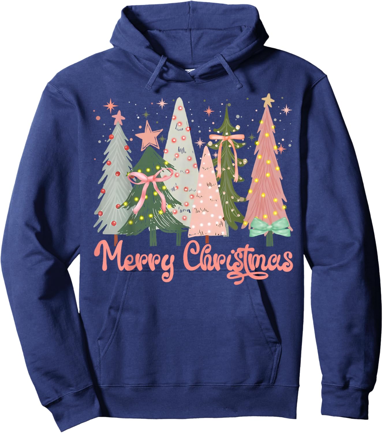Merry Christmas Tree Boho Xmas Pink Girl Women Hoodie - Hoodie | Navy