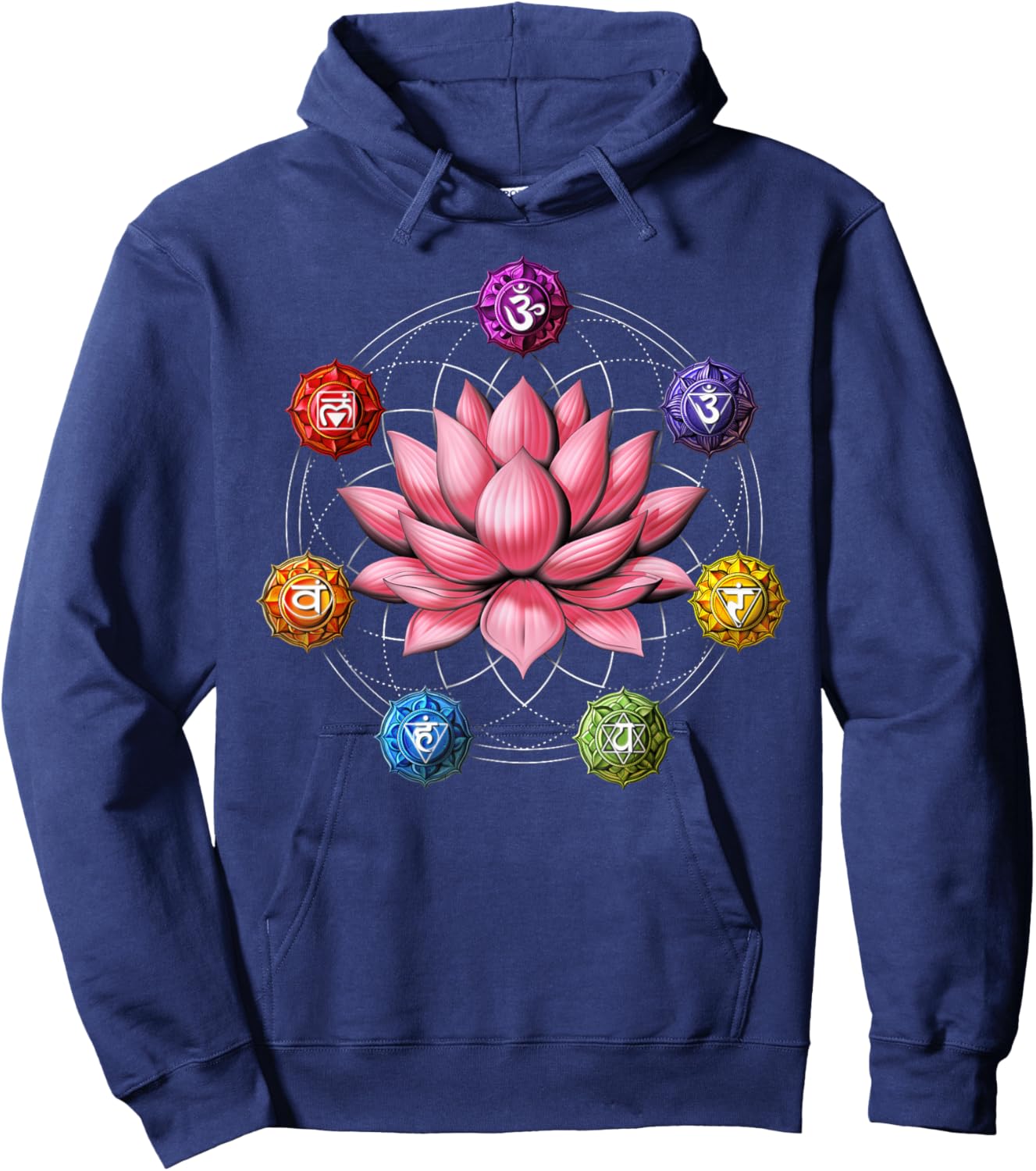 Lotus Flower Chakra Symbol Zen Yoga Sacred Geometry Buddhist Hoodie - Hoodie | Navy
