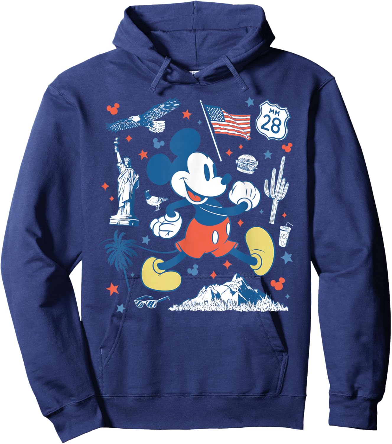 Disney Mickey Mouse USA Americana Collage 4th of July 250th Hoodie - Hoodie | Navy