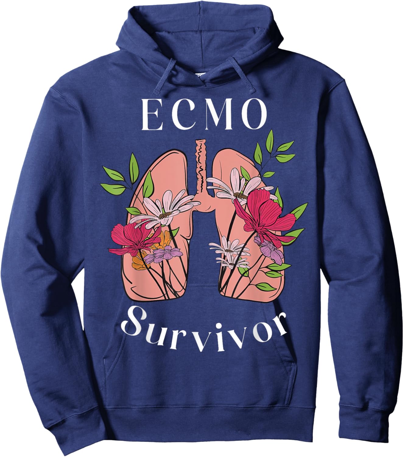 Floral Lungs ECMO Survivor ECMO Oxygenator Nurse Hospital Hoodie - Hoodie | Navy