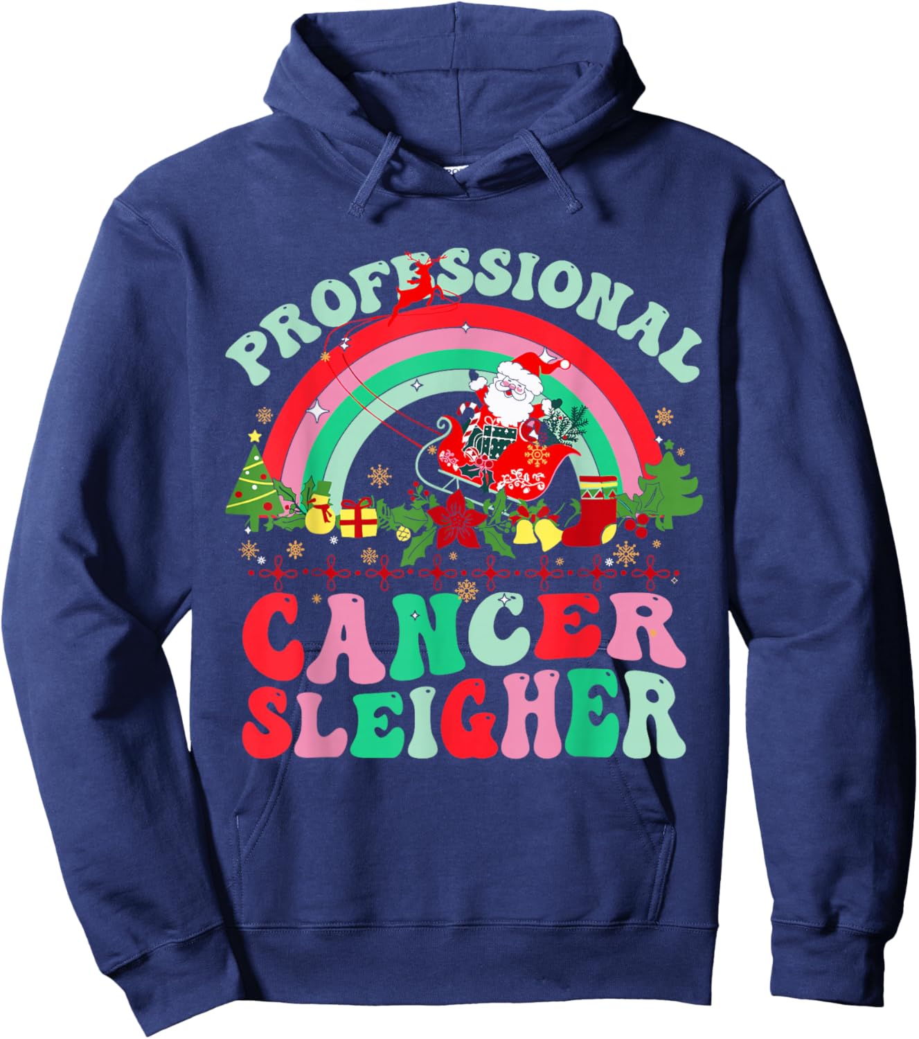Rainbow Professional Cancer Sleigher Christmas Oncology ONC Hoodie - Hoodie | Navy