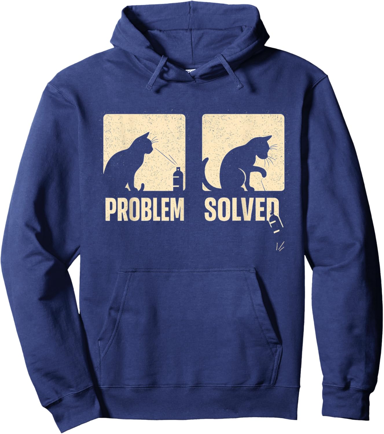 Problem Cat Solved Funny Illustration Dark Humor Minimal Hoodie - Hoodie | Navy