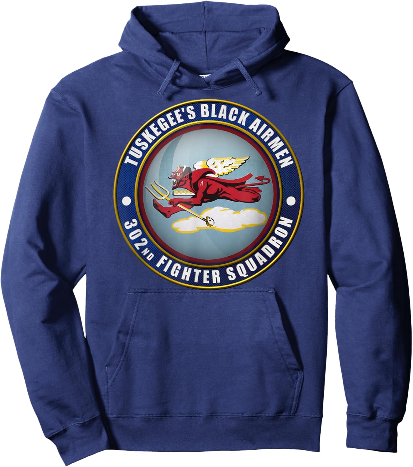 302nd Fighter Squadron P-51 Mustang Red Tail Emblem Hoodie - Hoodie | Navy