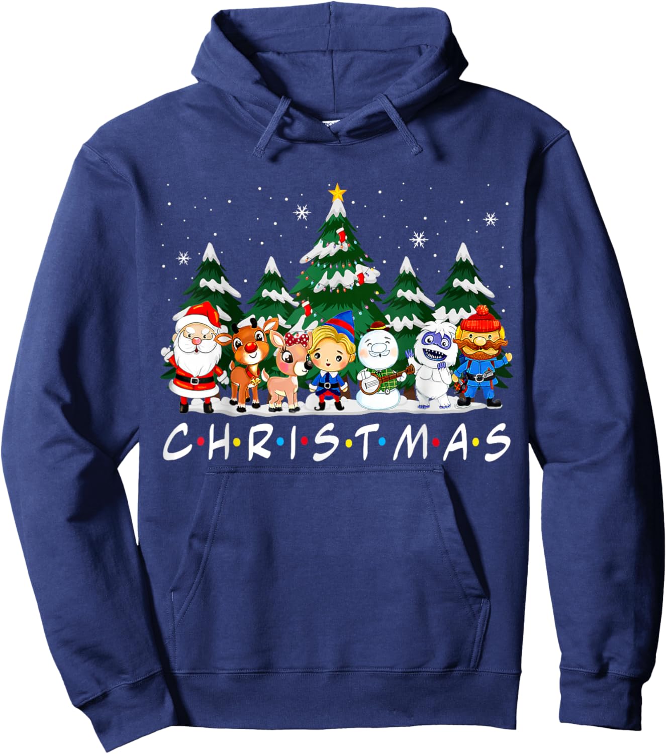 Friends Christmas Santa Rudolph Snowman Family Pajama Xmas Hoodie - Hoodie | Navy