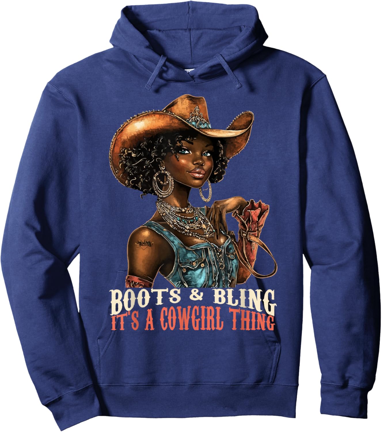 Boots and Bling it's Cowgirl Thing Western Country Melanin Hoodie - Hoodie | Navy