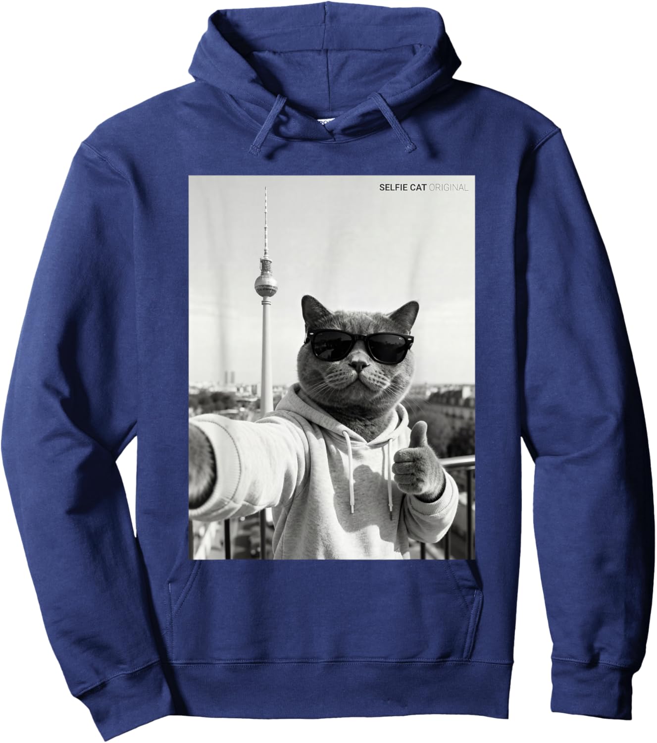 Cool Cat Selfie Berlin Funny Cat Meme Funny Hoodie - Hoodie | Navy